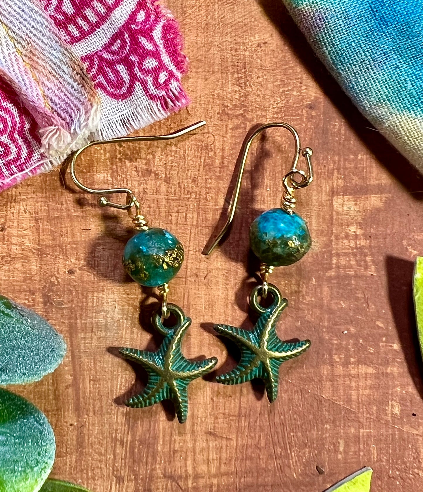 Teal & Bronze Starfish Earrings