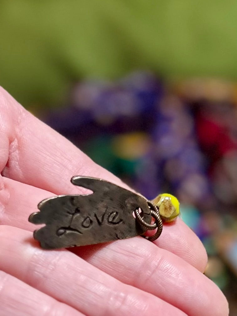 Love - Hand wrapped Czech Glass African Turquoise Bronze & Copper Pendant