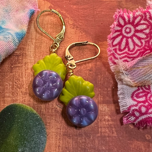 Delicate Purple Czech Flower Earrings