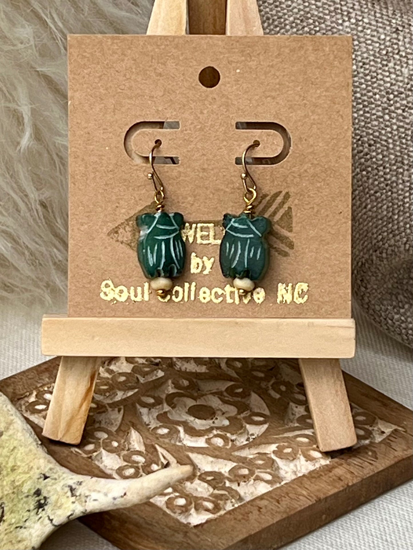 Carved Turtle & Vintage Bone Earrings