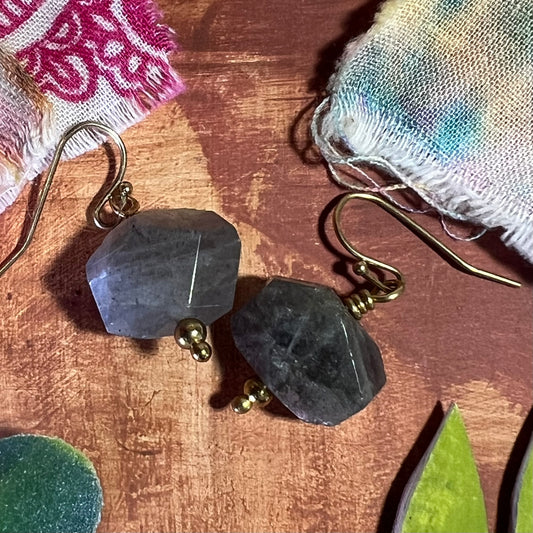 2/$36 - Everyday Earrings - Labradorite Nuggets in Gold