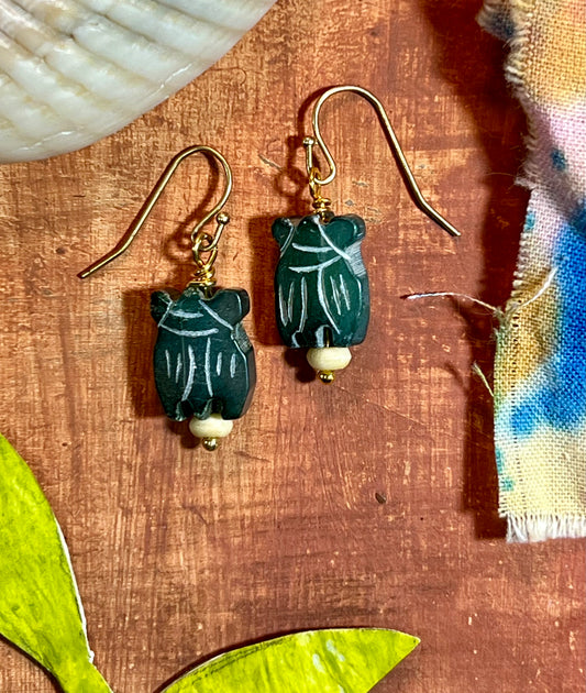 Carved Turtle & Vintage Bone Earrings