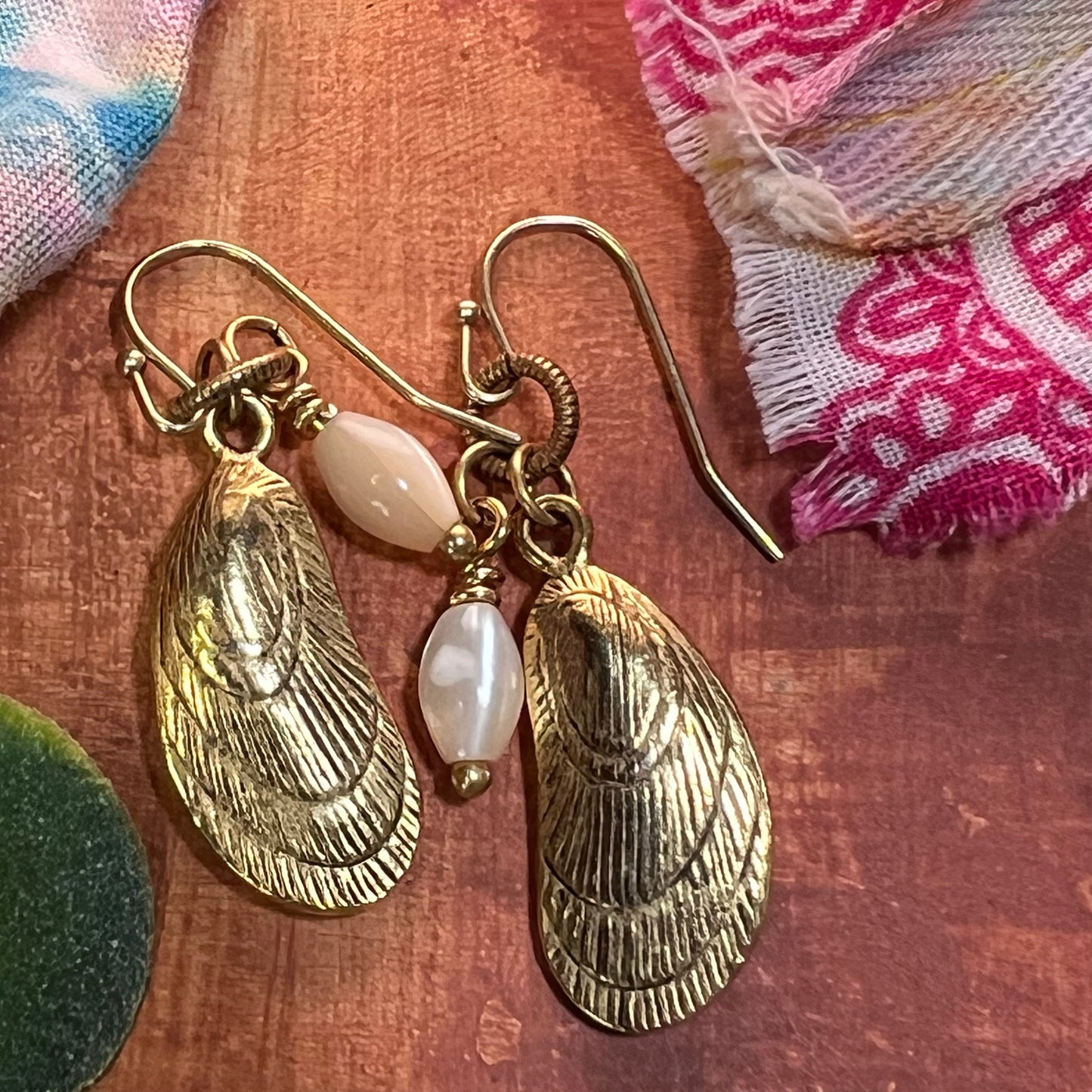 Gold Mussel Shell & Vintage Mother of Pearl Earrings