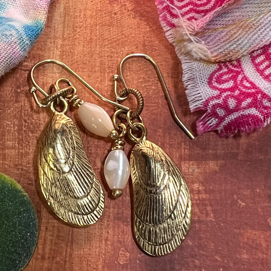 2/$36 - Everyday Earrings - Gold Mussel Shell & Vintage Mother of Pearl