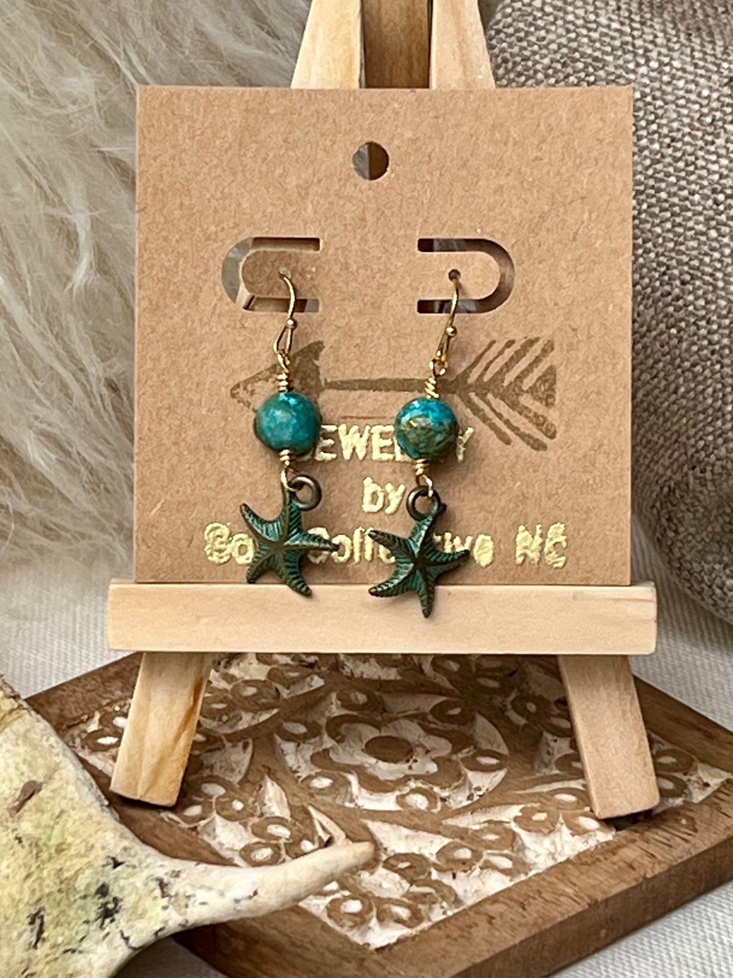 Teal & Bronze Starfish Earrings