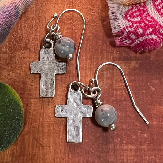 Silver Cross & Jasper Earrings