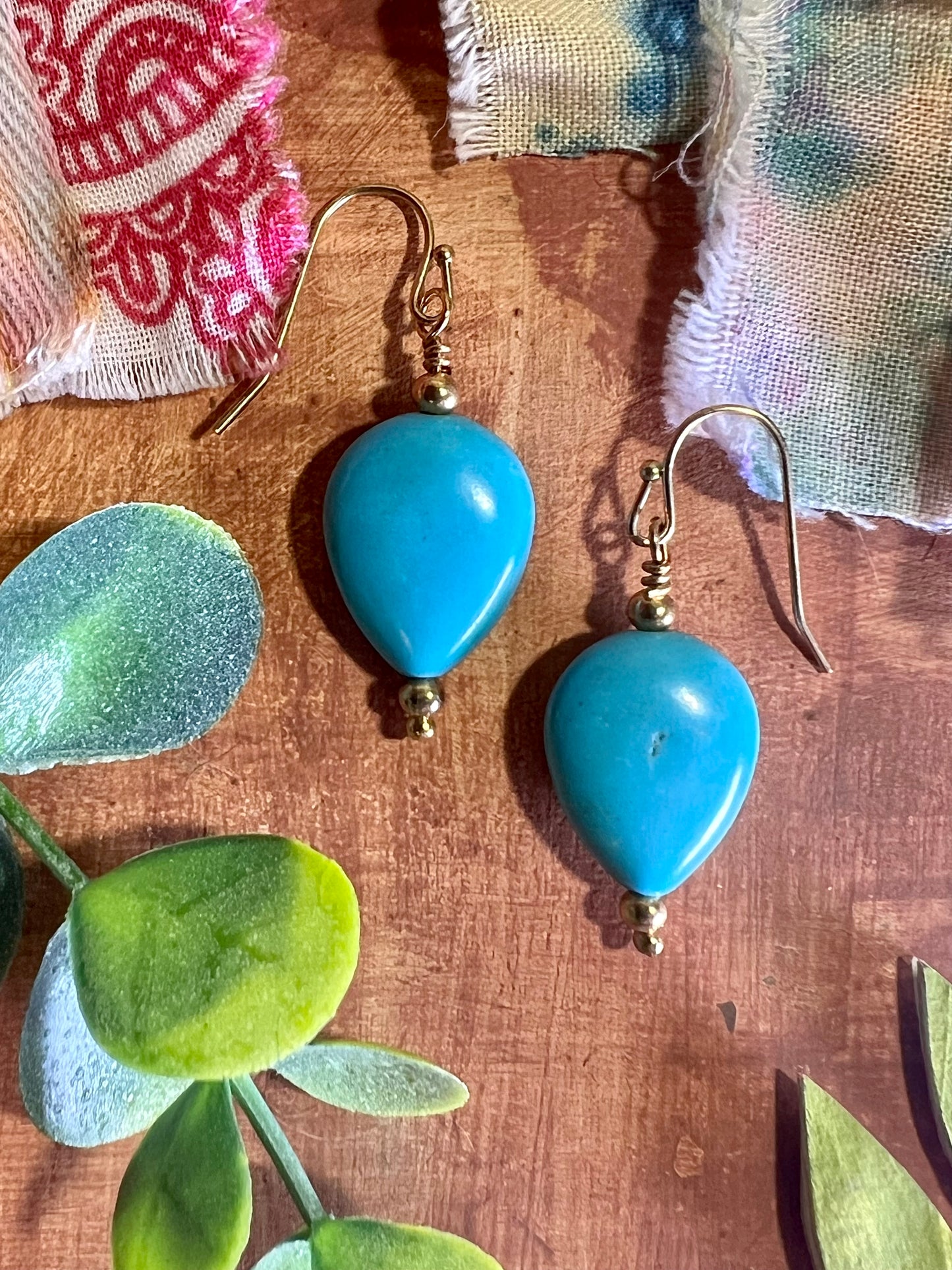 Turquoise & Gold Inverted Tear Drop Earrings