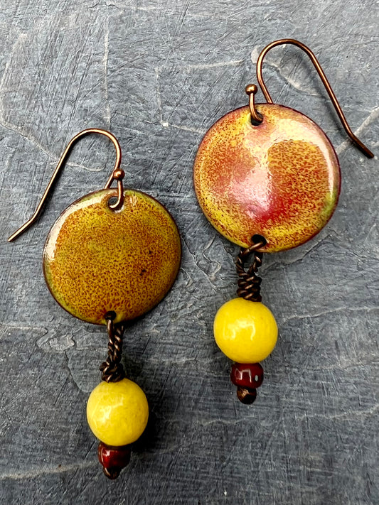 Harvest Moon - Artisan Enamel & Copper Earrings