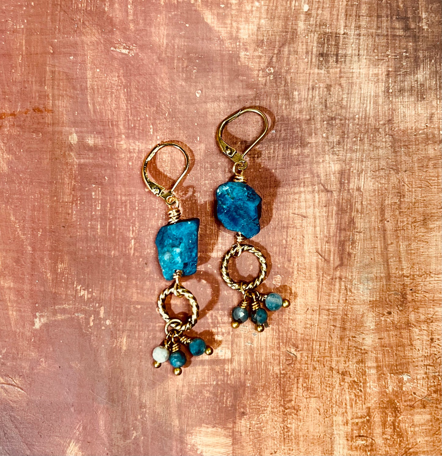 Rough Blue Apatite & Tourmaline Dangles