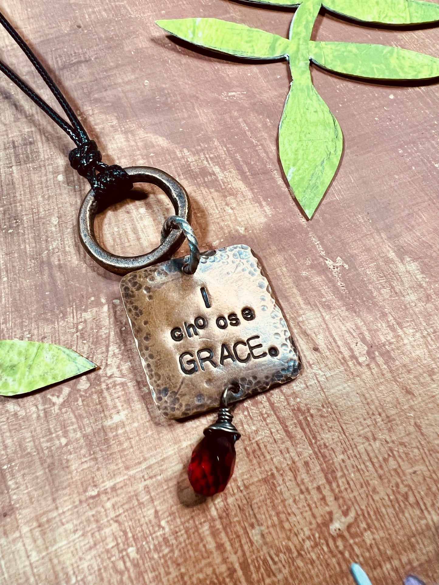 Long Hand Stamped Necklace