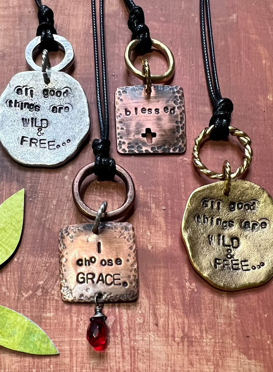 Long Hand Stamped Necklace